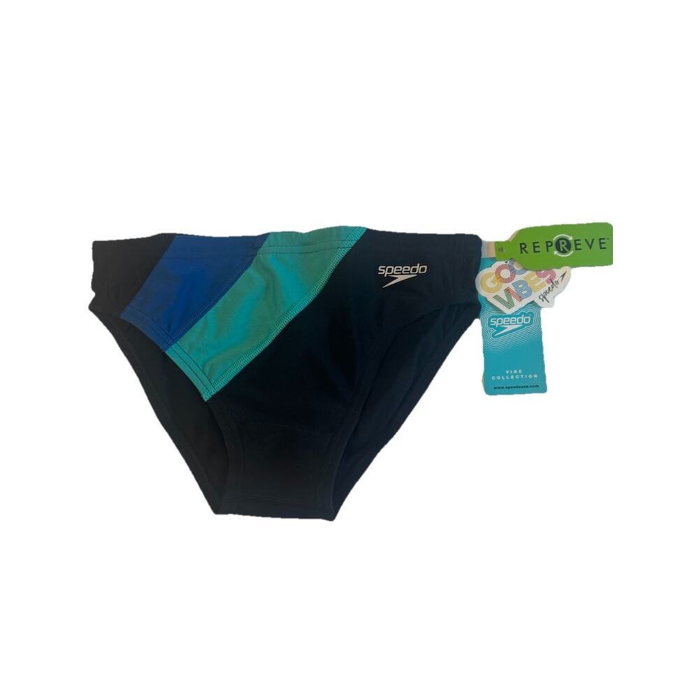 Speedo Eco Endurance Vibe Swim Briefs Men’s 28 Ceramic Blue Black NWT